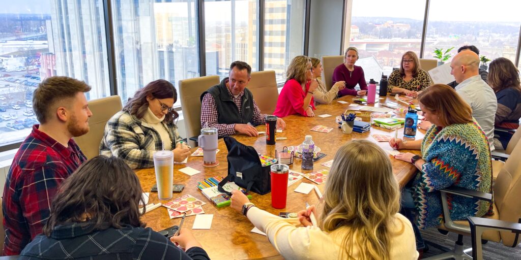 Ohlmann Group volunteers making cards for Dayton Children's