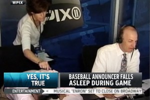 baseball announcer asleep on the job