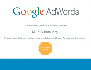 Google Adwords Certificate of Achievement