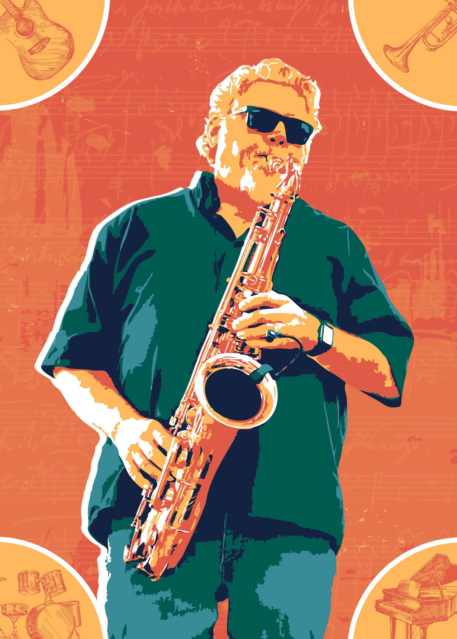Illustration of man playing a saxophone